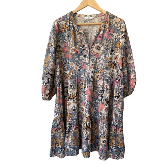Natural Life Mini Floral Boho Long Sleeve Shirt Dress Size S Short Tunic Organic - Picture 4 of 12